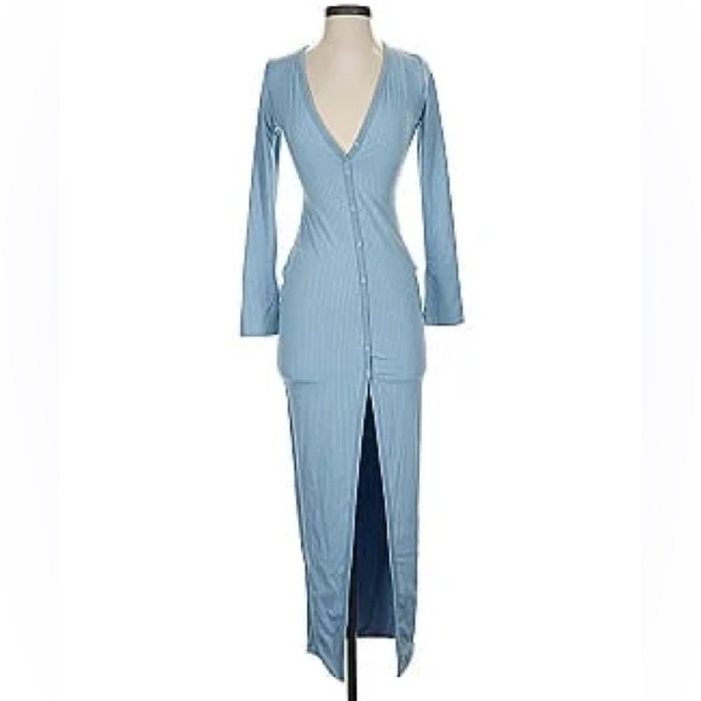 Oh Polly Light Blue Ribbed Dress